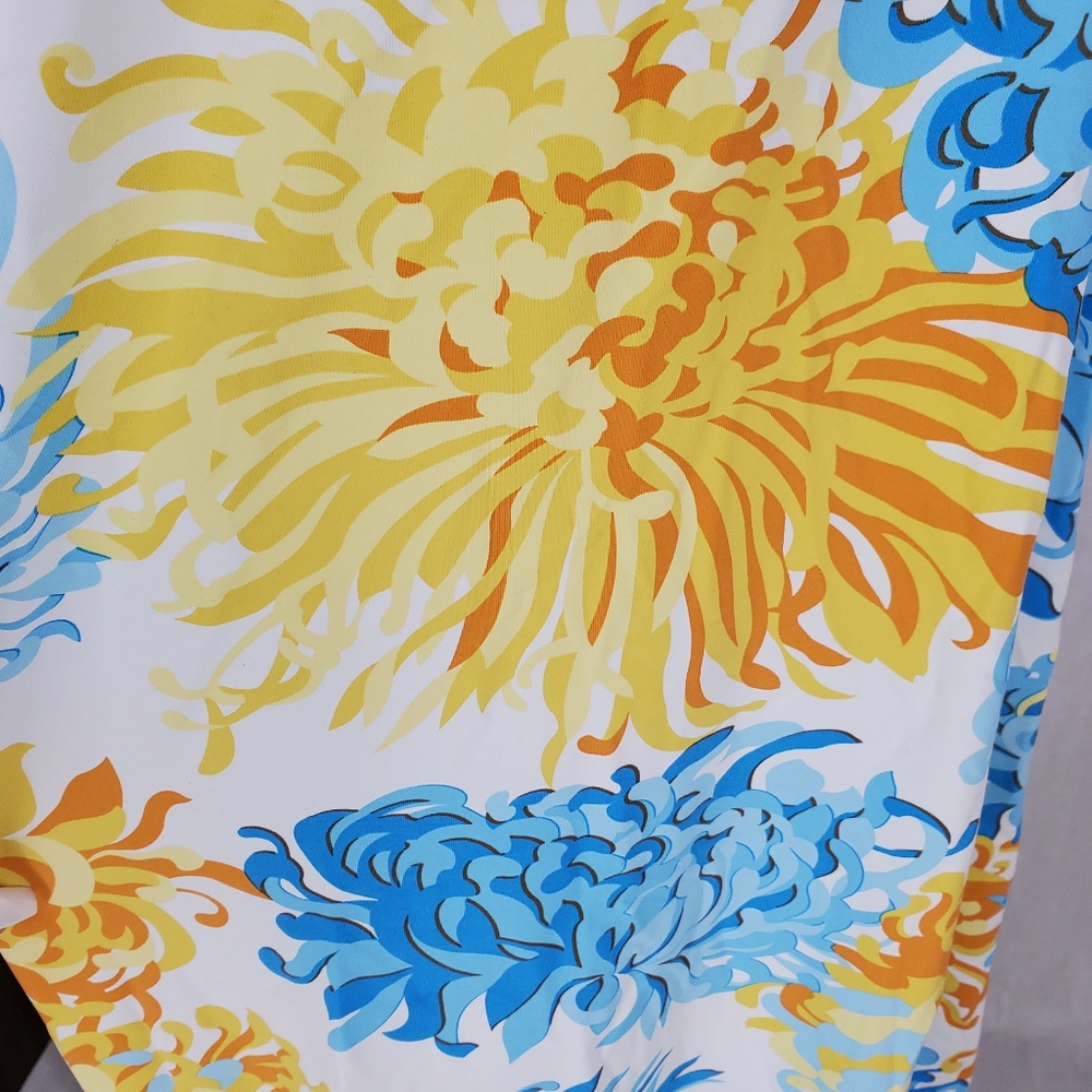 J. McLaughlin Floral Maxi Dress Size L Blue Yellow Sleeveless V Neck - Picture 7 of 12